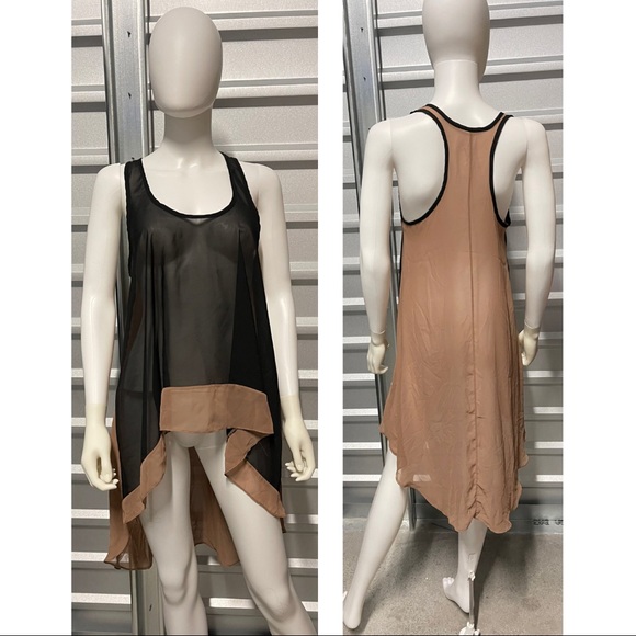 Other - Tan Brown & Black Sheer High Low Umbrella Coverup Top